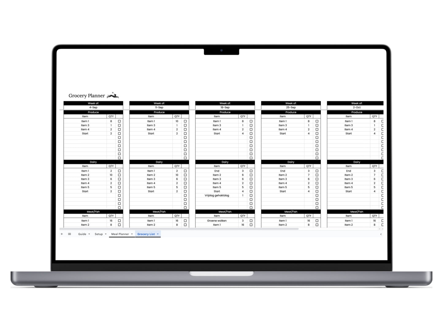 Monthly Meal Planner